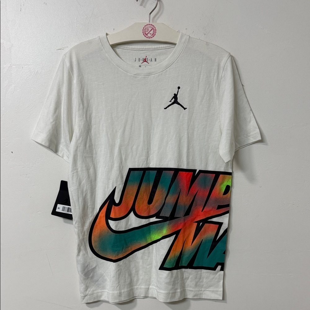 Jordan White Tee with Multicolor Jumpman Graphic